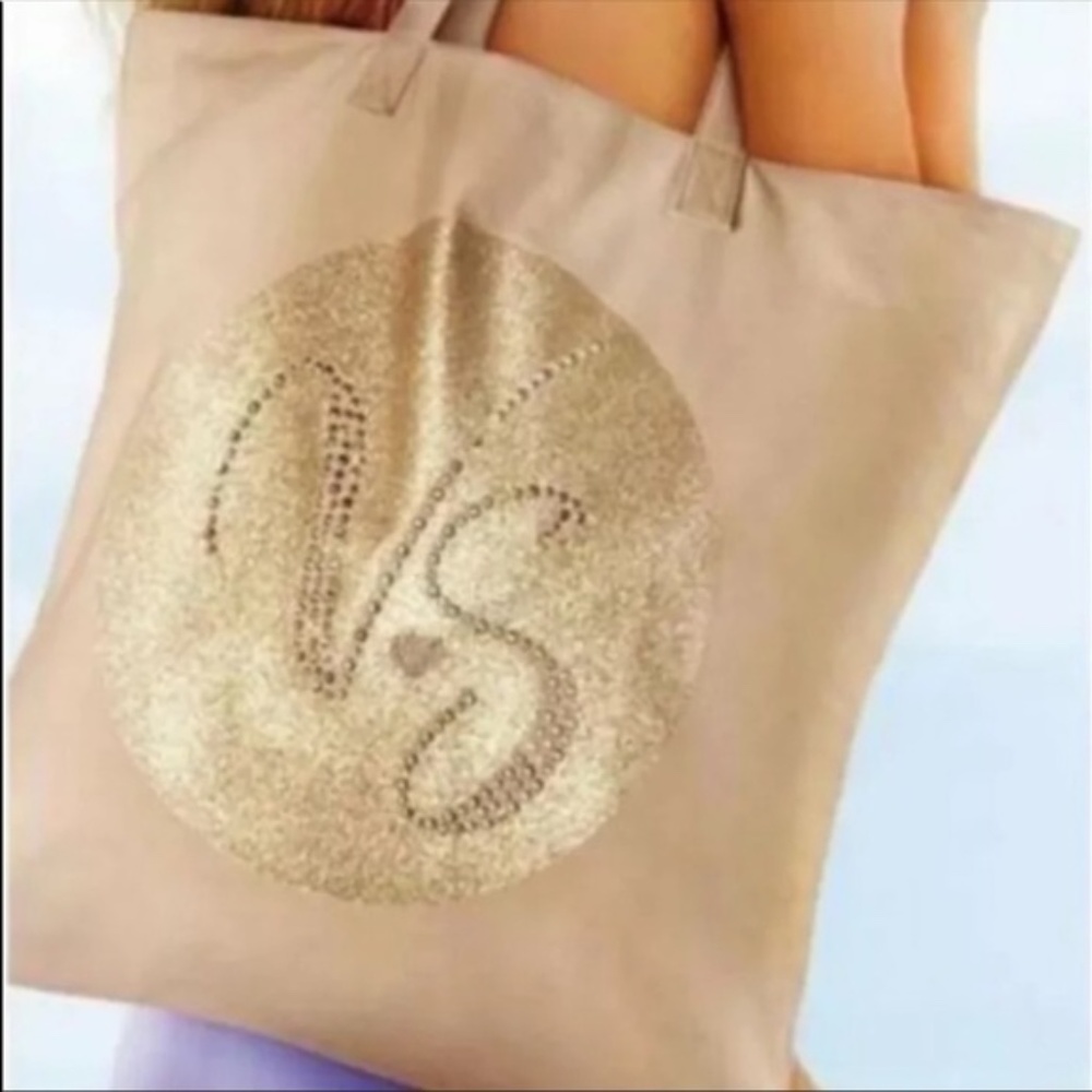 NEW VICTORIA'S SECRET Tan & Gold Large Tote - Picture 1 of 7